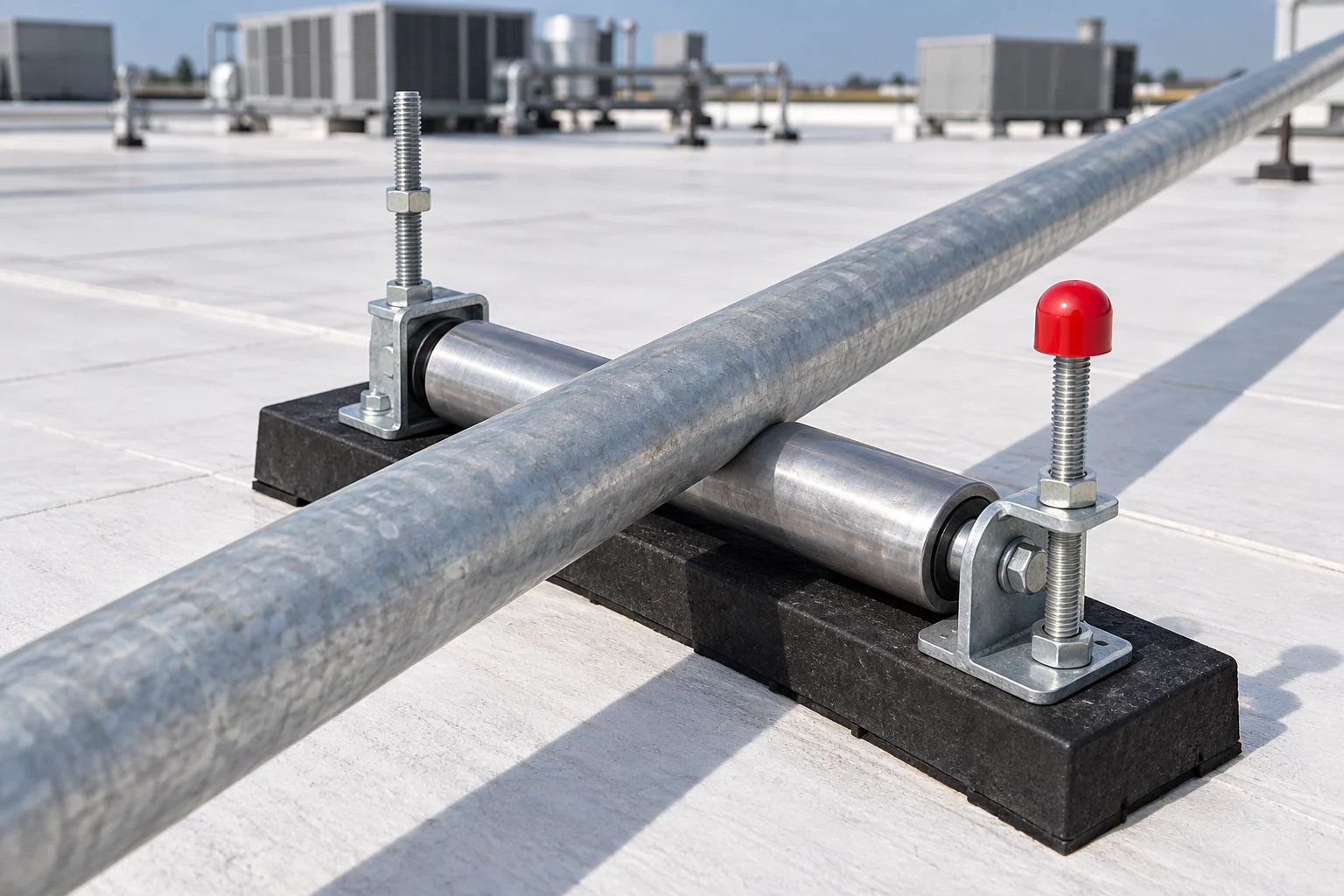 Guardian Riser Guard concept installed on rooftop pipe support